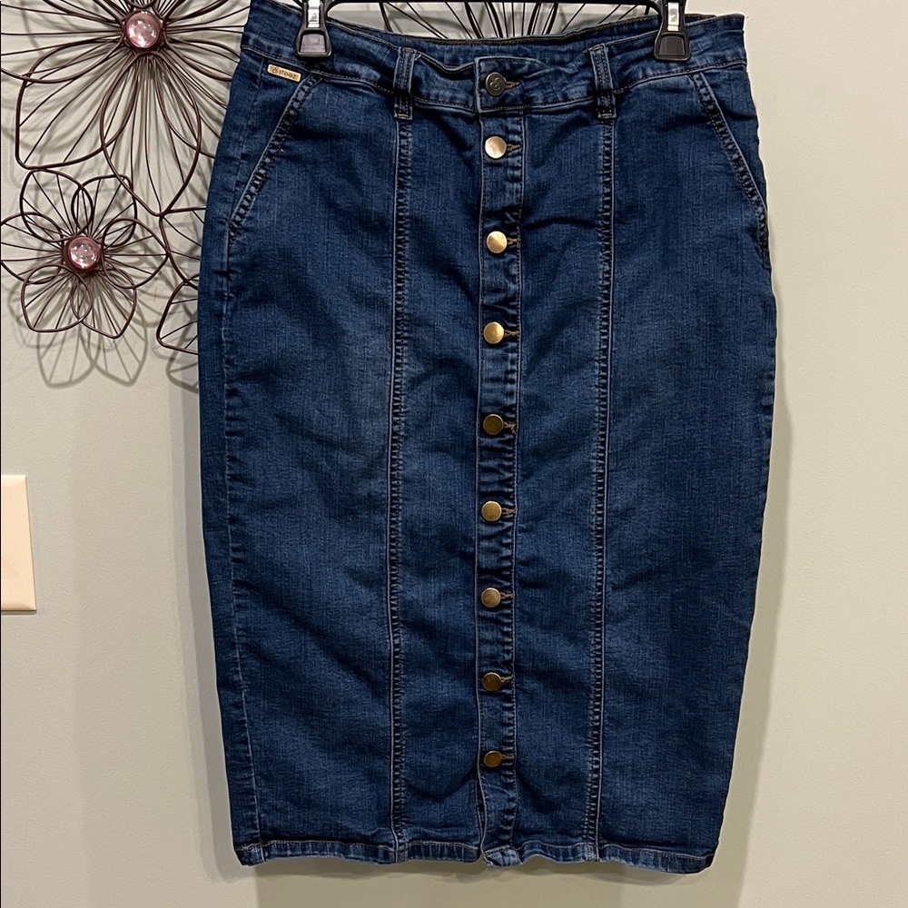 Denim Button-Front Skirt